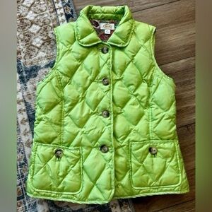 Vintage Talbots Lime Green Paisley Lined Quilted Feather Down Vest Sz Medium